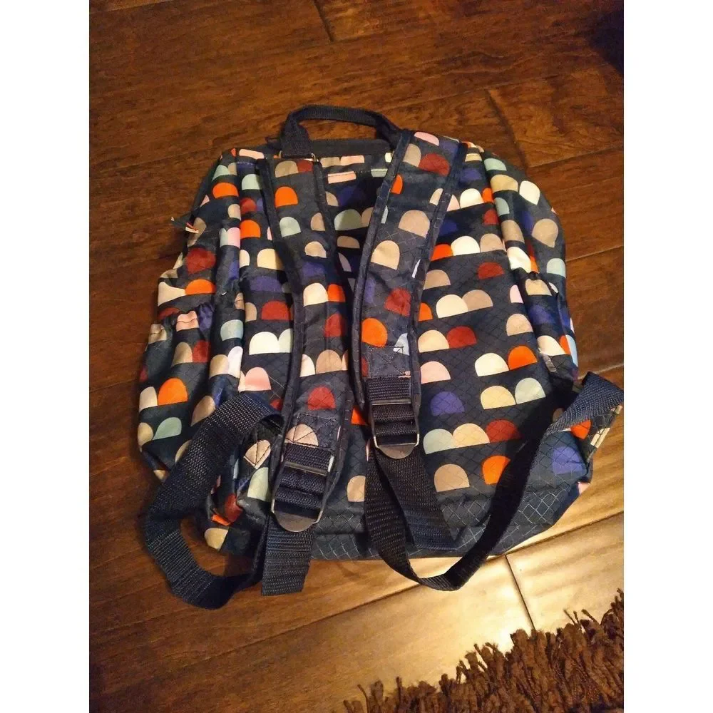 Stylish Navy Multi-Color Geometric Pattern Backpack with Multiple Pockets‎